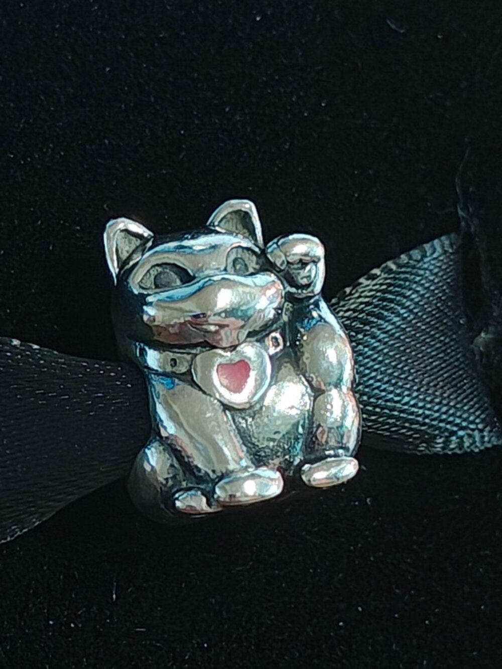 Authentic Pandora Retired Lucky Cat Charm 790989EN05 Sterling Silver Red Enamel